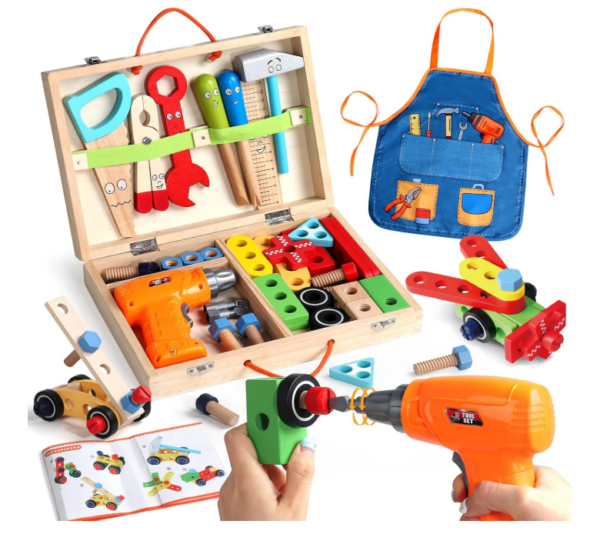 Cikshr Caisse a Outil Enfant, Jouets en Bois pour Garçons Filles de 3 4 5 6 Ans – image 1